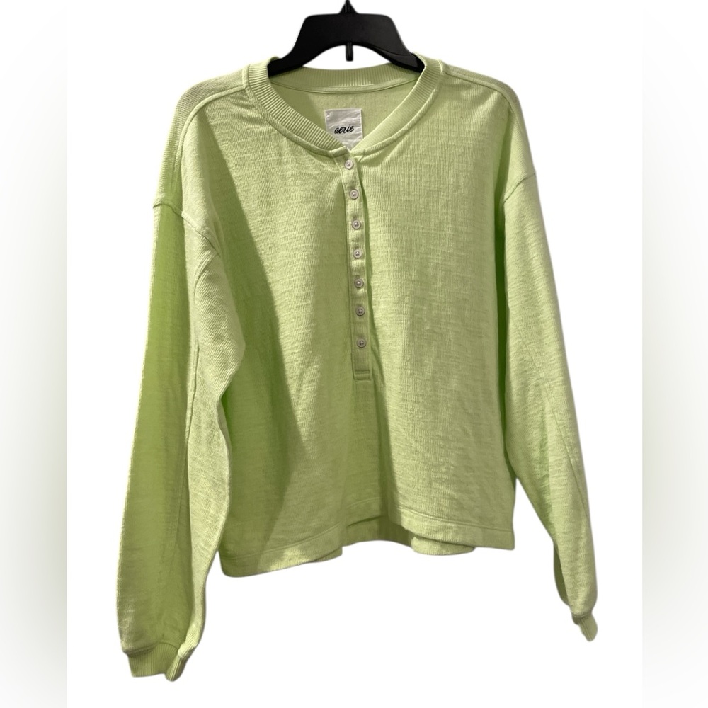 Aerie Women’s Long Sleeve Henley Size Small Green Pullover